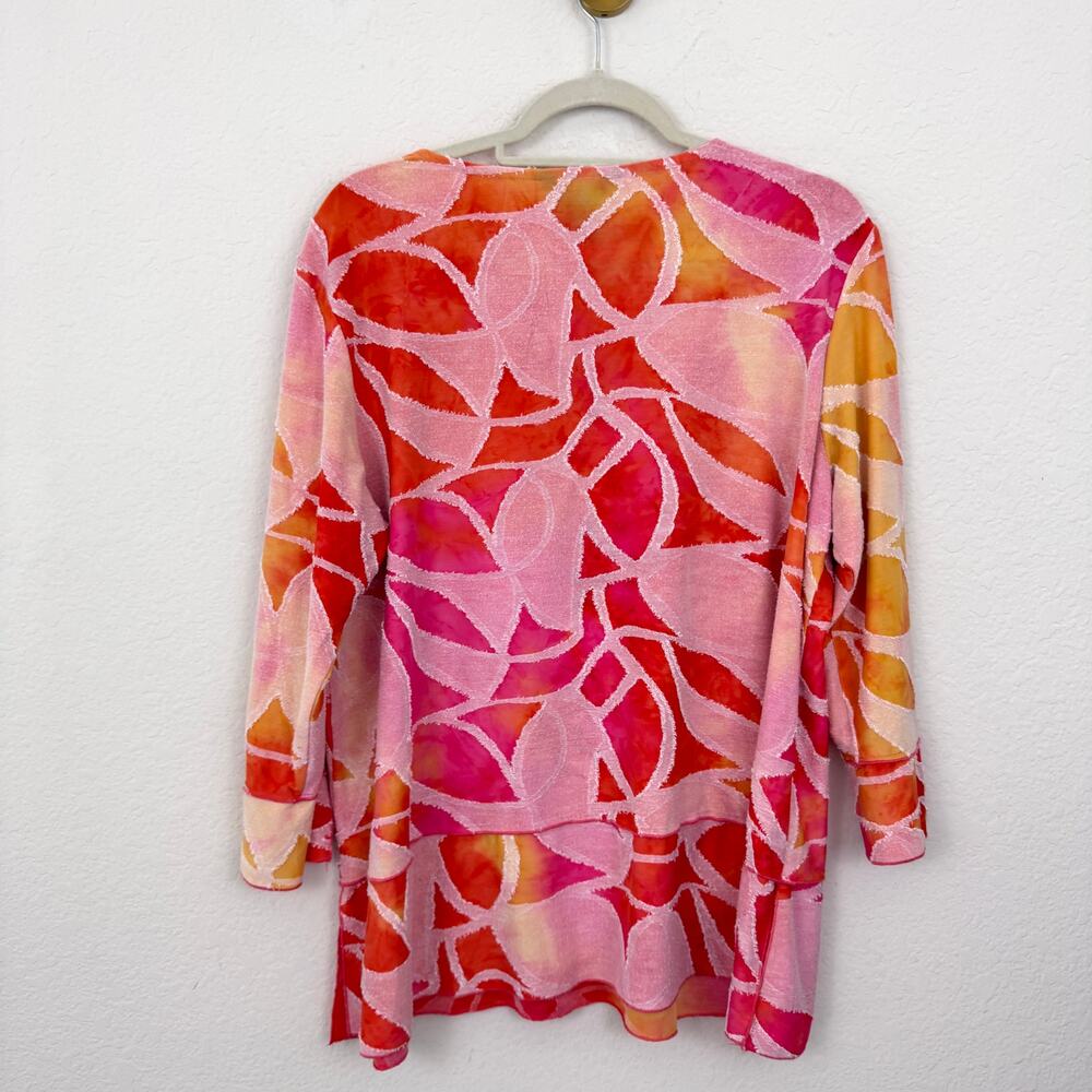 Ali Miles Womens Blouse Top Size XL Artsy Office Textured Fringe Bright Pink - Picture 3 of 8